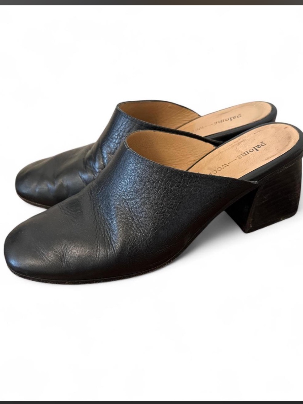Paloma Wool Black Leather Slip-On Mule Heels